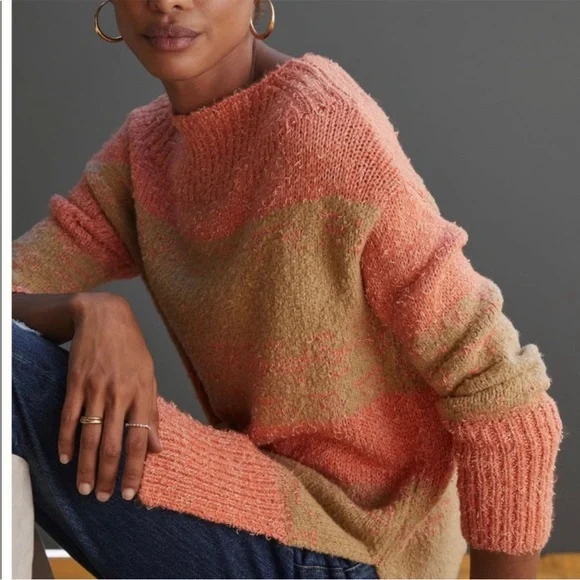 Pilcro tunic sweater pink-orange tan size medium NWT - Picture 1 of 9